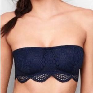 NEW! Victoria's Secret Navy Blue Lace Strapless Bandeau Bralette Bra Size M